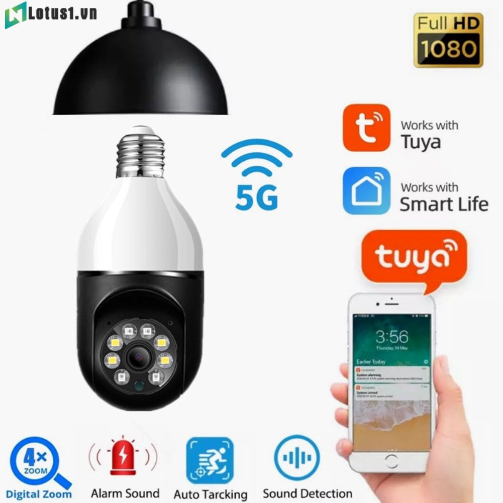 1080PWiFi Sát Tầm Nhìn Ban Đêm Full Quay Tự Động Giám Sát An Ninh Giám Sát Không Dây E27 Đèn Camera 【Lotus. Fr】