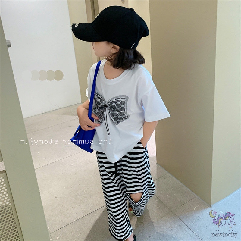 Quần Dài Ống Rộng Lưng Thun Họa Tiết Kẻ Sọc Thời Trang Hàn Quốc Cho Bé Gái