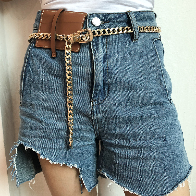 Thắt lưng kim loại màu vàng/bạc phong cách hiphop cho nữ