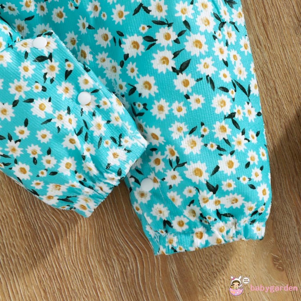 Bộ áo liền quần cổ vuông họa tiết hoa cúc kèm băng đô cho bé gái 0-18 tháng tuổi