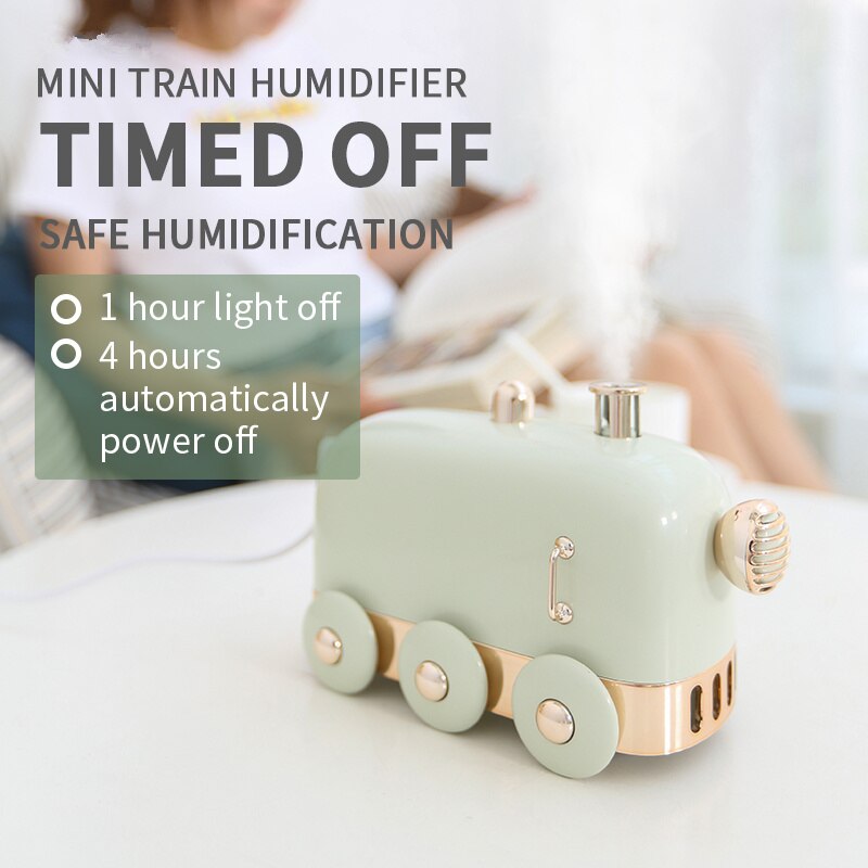300ml Ultrasonic Humidifier Retro Mini Train USB Aroma Air Diffuser Essential Oil Mist Maker Fogger With Color LED Light
