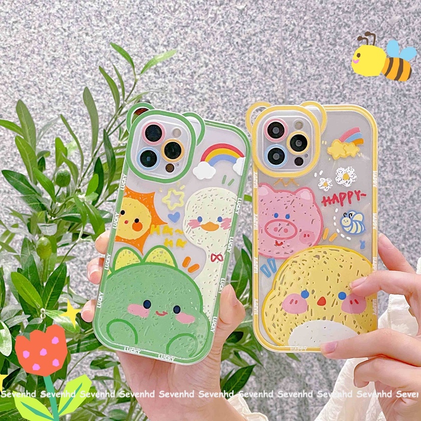 Ốp Điện Thoại Mềm Họa Tiết Tai Gấu / Khủng Long Màu Xanh Lá Cho iPhone 14 13 12 11 Pro Max Xs Max Xr X 6 6s Plus