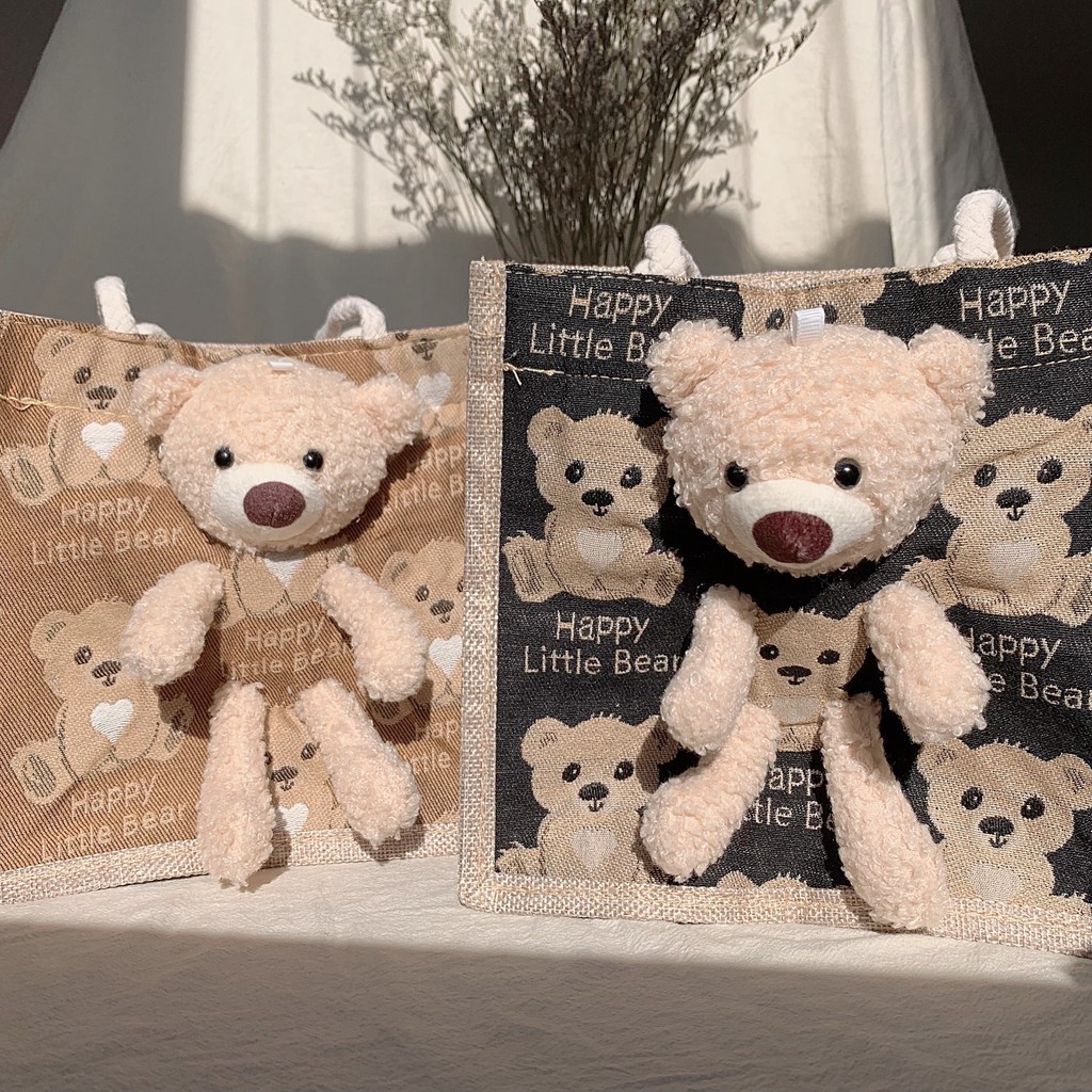 Túi cói đính gấu Teddy Bear dễ thương LittleThings