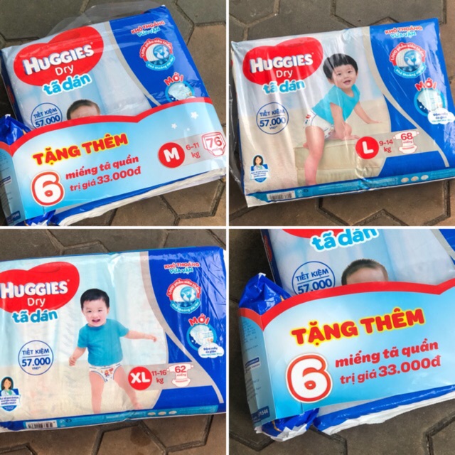 (Size M Tặng 6m) Tả dán Huggies đủ size M76, L68, XL62