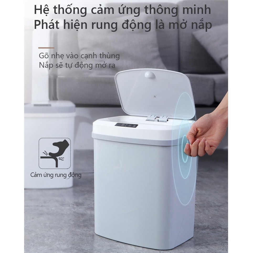 [CAO CẤP] Thùng Rác Thông Minh Tự Động Đóng Mở 15 Lít- Thùng Rác Cảm Ứng Siêu Tiện Lợi  Kèm Dây Sạc Điện