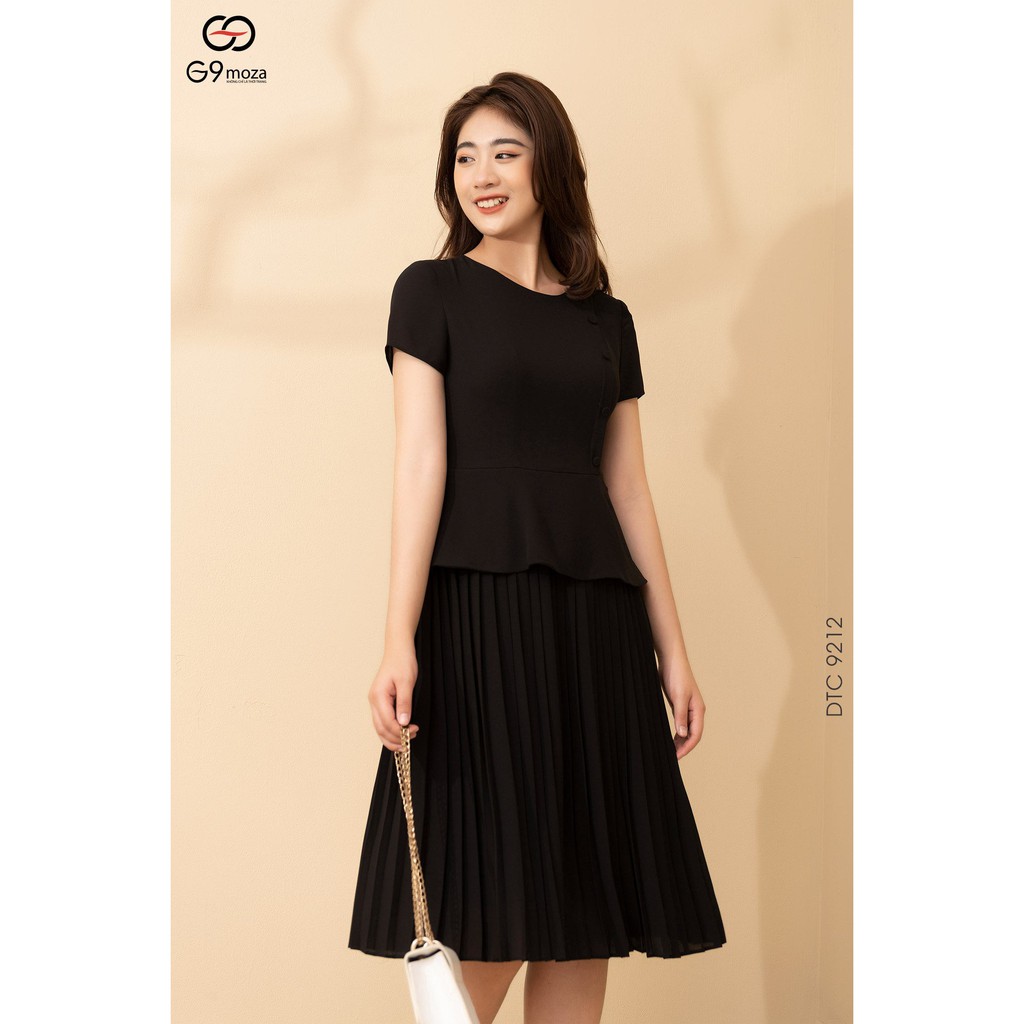 Đầm tay cộc 9212-1 G9 moza, chất thô hàn thoáng mát , chân váy dập ly hợp thời trang