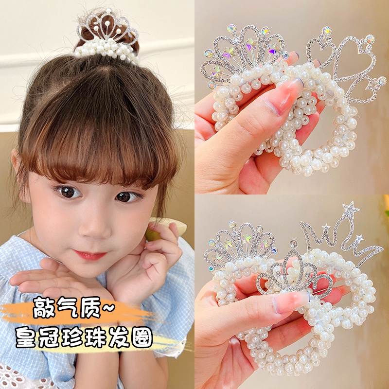 Dây Buộc Tóc Hình Vương Miện Đính Hạt Ngọc Trai Phong Cách Hàn Quốc Cho Nữ