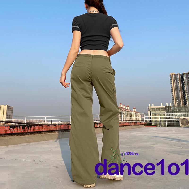 ◐Aq♧Quần Ống Rộng Màu Trơn Cài Nút Có Túi Dành Cho Nữ