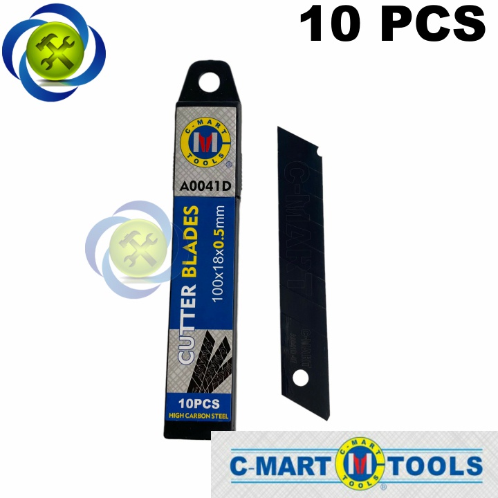 Lưỡi dao rọc giấy đen C-Mart A0041D 7 rãnh 10 lưỡi/hộp 100 X 18 X 0.5mm