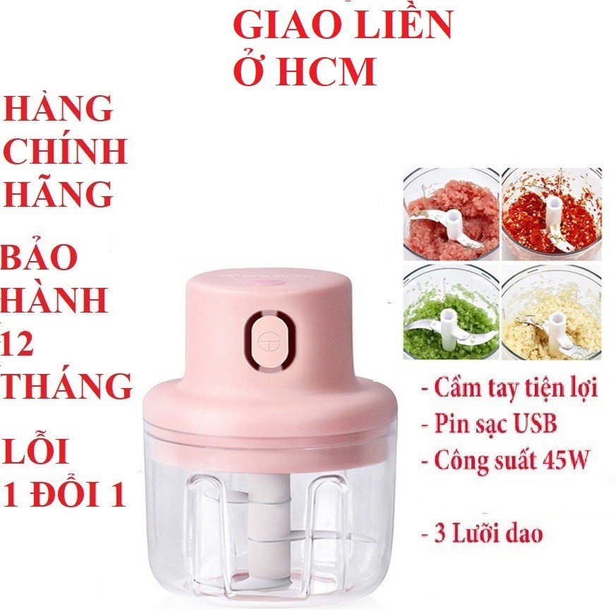 Máy Xay Mini Sạc Điện, Xay Thịt Ớt Hành Tỏi Rau Củ Quả Cầm Tay Siêu Tiện Lợi