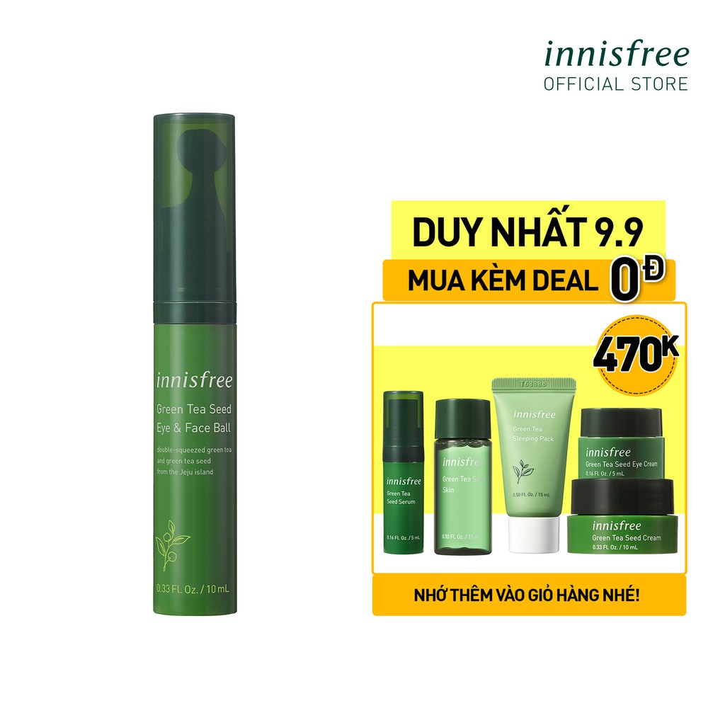 [Mã COSINN9 giảm 10% đơn 400K] Thanh lăn dưỡng ẩm dành cho da mặt và mắt innisfree Green Tea Seed Eye & Face Ball 10ml