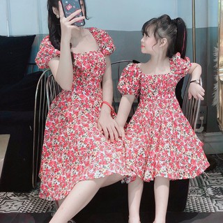 VÁY ĐÔI MẸ VÀ BÉ  Set Combo Váy Thời Trang Lụa_Tằm mát mẻ - mềm mai - form váy xòe tay bồng