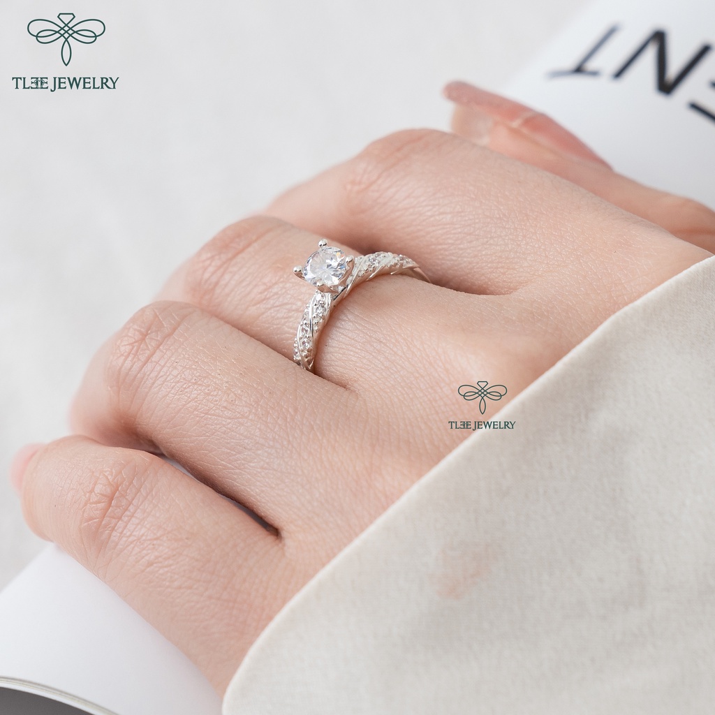 Nhẫn bạc nữ TLEE bốn chấu viền xoắn nạm đá TleeJewelry A0180
