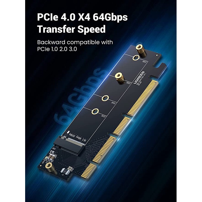 Card chuyển PCI-e ra NVMe PCIe 4.0 UGREEN 30715 Kích thước vật lý khe 16X băng thông 4X - Hàng phân phối chính hãng