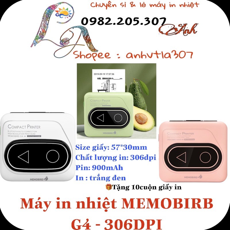 [chính hãng] Máy in nhiệt mini Memobird G4 306 DPI kết nối điện thoại  tặng kèm 8 cuộn giấy