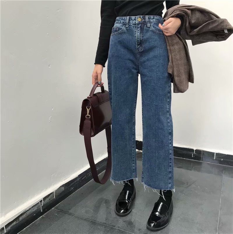 Quần Jeans Lưng Cao Ống Đứng Thời Trang Xuân Thu 2020 Dành Cho Nữ