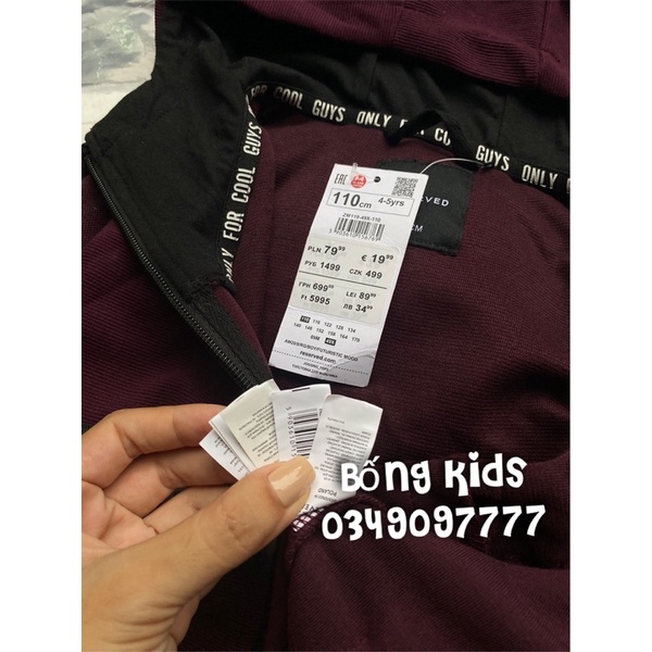 Áo Khoác Hoodie Bé Trai Khoá Zip Mận Tím Reserved