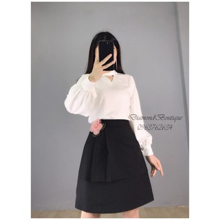 Áo sơ mi nữ dài tay công sở cổ tàu khoét ngực