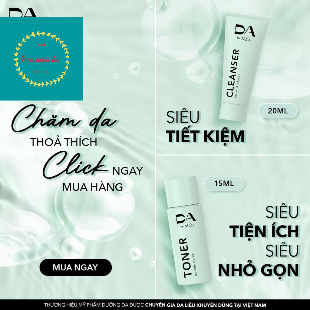 combo dưỡng da mini DA sữa rửa mặt và toner thể tích 20ml nhẹ dịu cho da