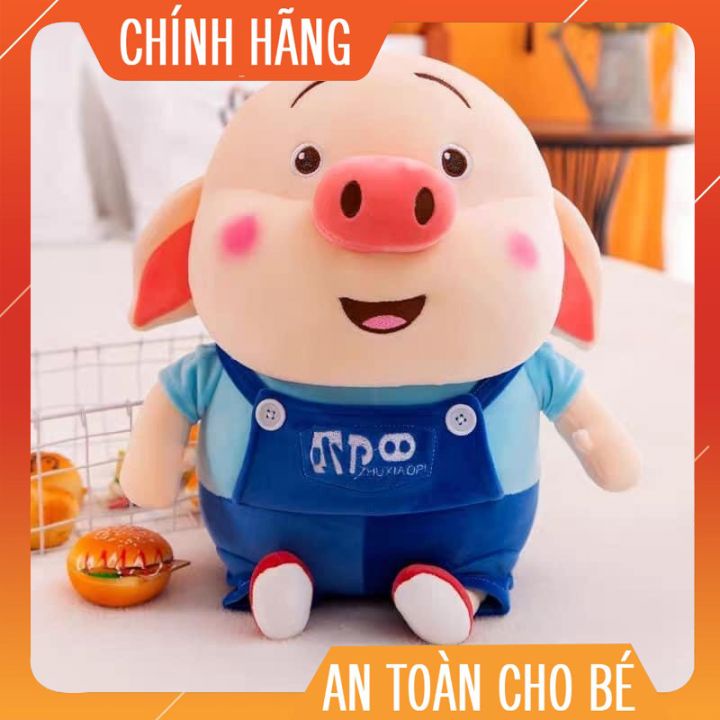 Thú nhồi bông Heo Tiktok 50cm, gối ôm hình con heo mặc yếm xanh yếm vàng mền xịn mịn
