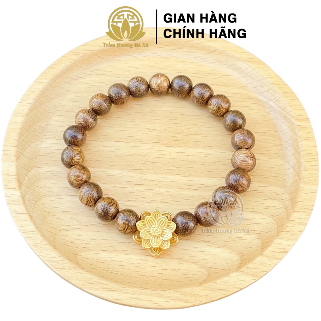 Vòng tay hoa sen đồng phong thủy trầm hương HÀ XÁ 8li đeo tay cặp đôi nữ may mắn tài lộc