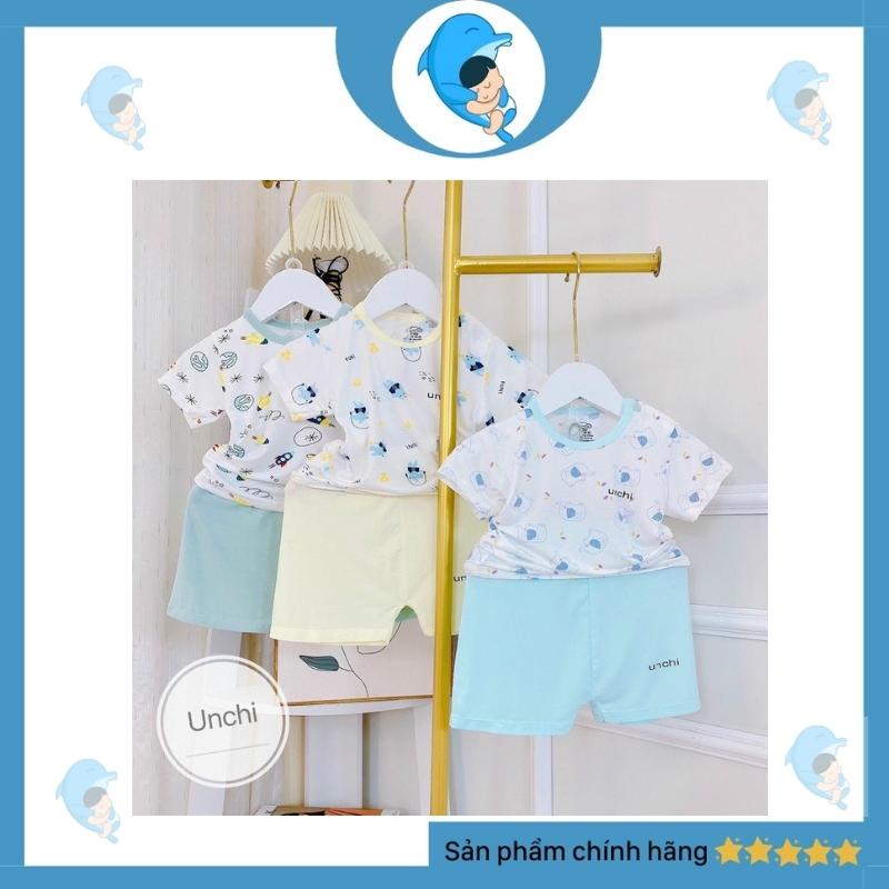 Đồ bộ cộc tay CÀI VAI Unchi chất peptit phối quần màu và họa tiết cực đẹp cho bé trai và bé gái