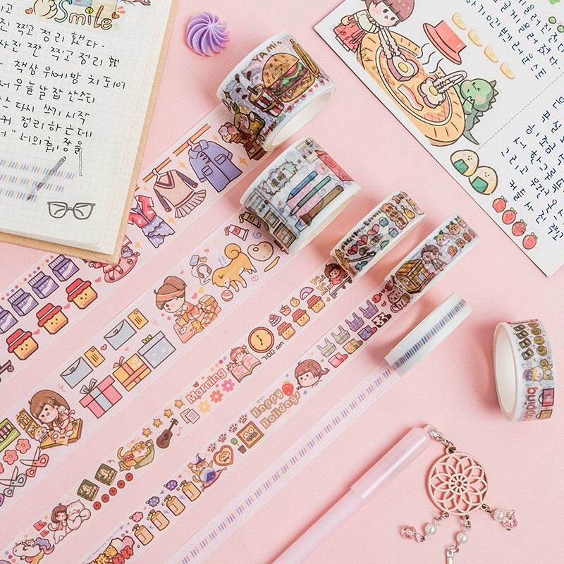 Hộp 10 cuộn washi tape và 10 tờ sticker