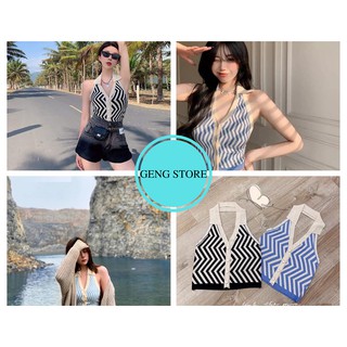 Áo Croptop Nữ Kẻ Sọc 3 Lỗ Cúc Cài Cao Cấp, Áo Crt Nữ Hở Lưng Cổ Bẻ 3 Màu