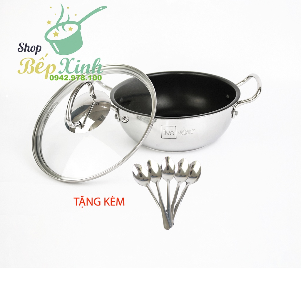 Nồi inox chống dính kho cá thịt  Fivestar ( 18cm / 20cm / 22cm ) , tặng 5 muỗng ăn , inox 430, bếp từ , gas, hồng ngoại