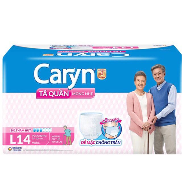 Tã Bỉm Quần Người Lớn Caryn Mỏng Nhẹ Chống Tràn Size L - 14 Miếng Dành Cho Người Già Có Thể Tự Đi Lại Được