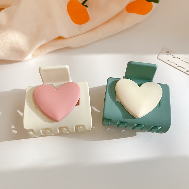 Kẹp Tóc Trong Suốt Hình Vuông Cỡ Lớn Họa Tiết Trái Tim Đơn Giản Thời Trang Hàn Quốc