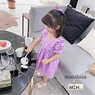 váy thô cotton bé gái kèm cột tóc