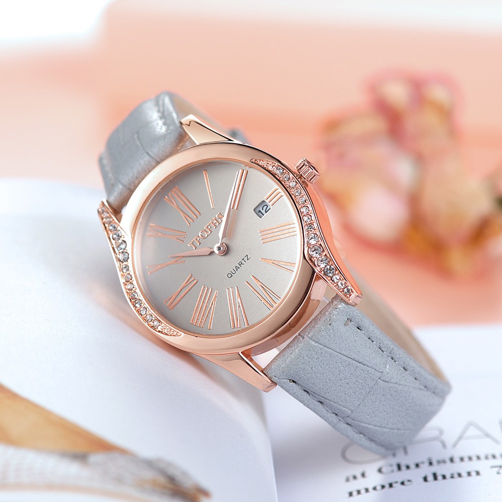 (QUYẾN RŨ) Đồng Hồ Nữ Thời Trang TPOFHS T6868 Mặt Số La Mã Viền Đính Đá Sang Trọng QUý Phái Dây Da Cao Cấp