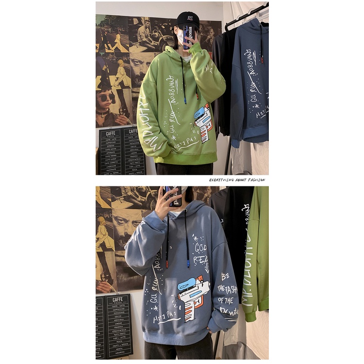 Áo hoodie phong cách unisex dài tay in hình hoạt hình thời trang thu đông với 4 màu tùy chọn thời trang nam