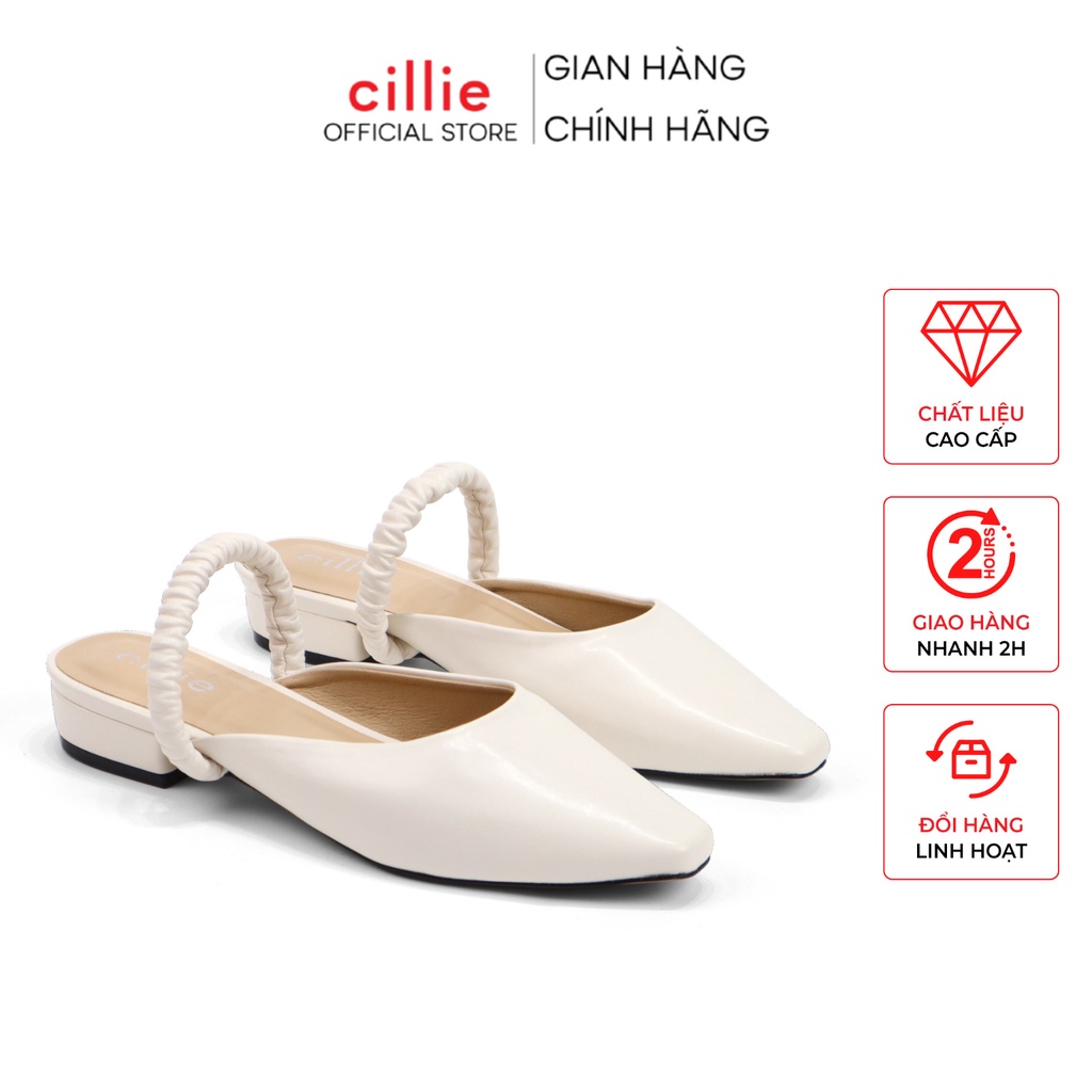 Giày sục nữ mũi vuông trendy quai ngang nhẹ nhàng thanh lịch gót cao 2cm đi biển đi dạo phố đi chơi Cillie 1065