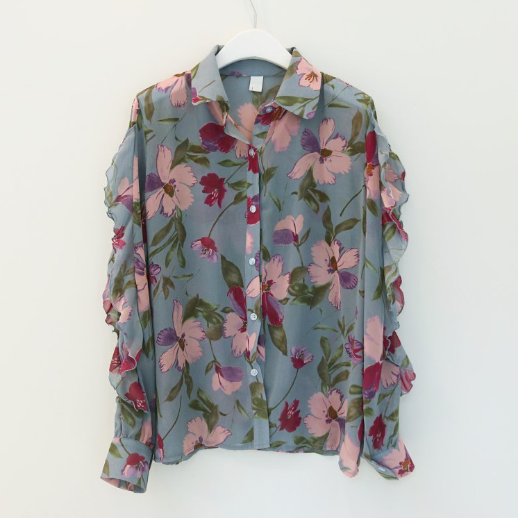 Xiaozhainv Áo Kiểu Tay Dài Hoạ Tiết Hoa Thiết Kế Dáng Rộng Thoải Mái