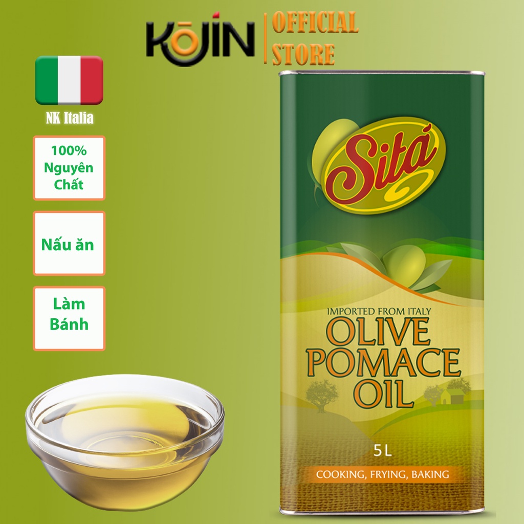 Dầu Oliu Italy Nguyên Chất CAN THIẾC 5L Kojin nhãn hiệu Sità Chuyên Dùng Chiên Rán Làm Bánh Hàng Mới Nhập Khẩu Ý