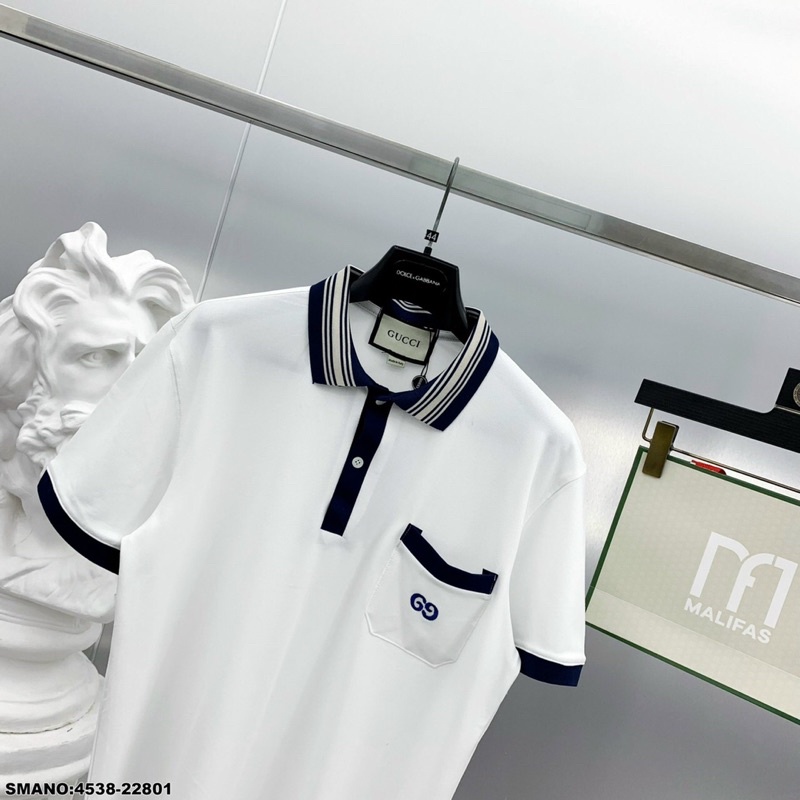 Áo polo nam GC thêu chữ túi phối kẻ cổ cực đẹp-Áo phông nam mới nhất