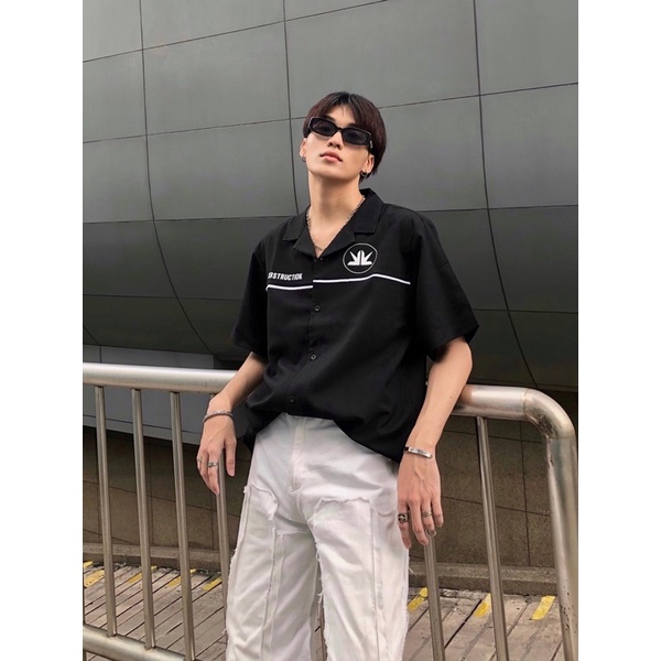 Áo sơ mi cộc tay , local brand Destruction sang trọng đơn giản đường phố thoáng mát kaki