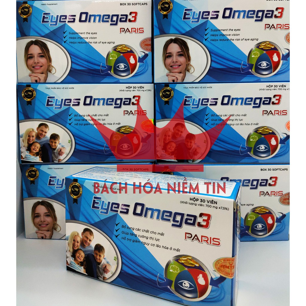 Viên uống Eyes Omega 3 Paris Dầu gấc, Dầu cá - giúp tăng cường thị lực, giảm nguy cơ lão hóa ở mắt - Hộp 30 viên