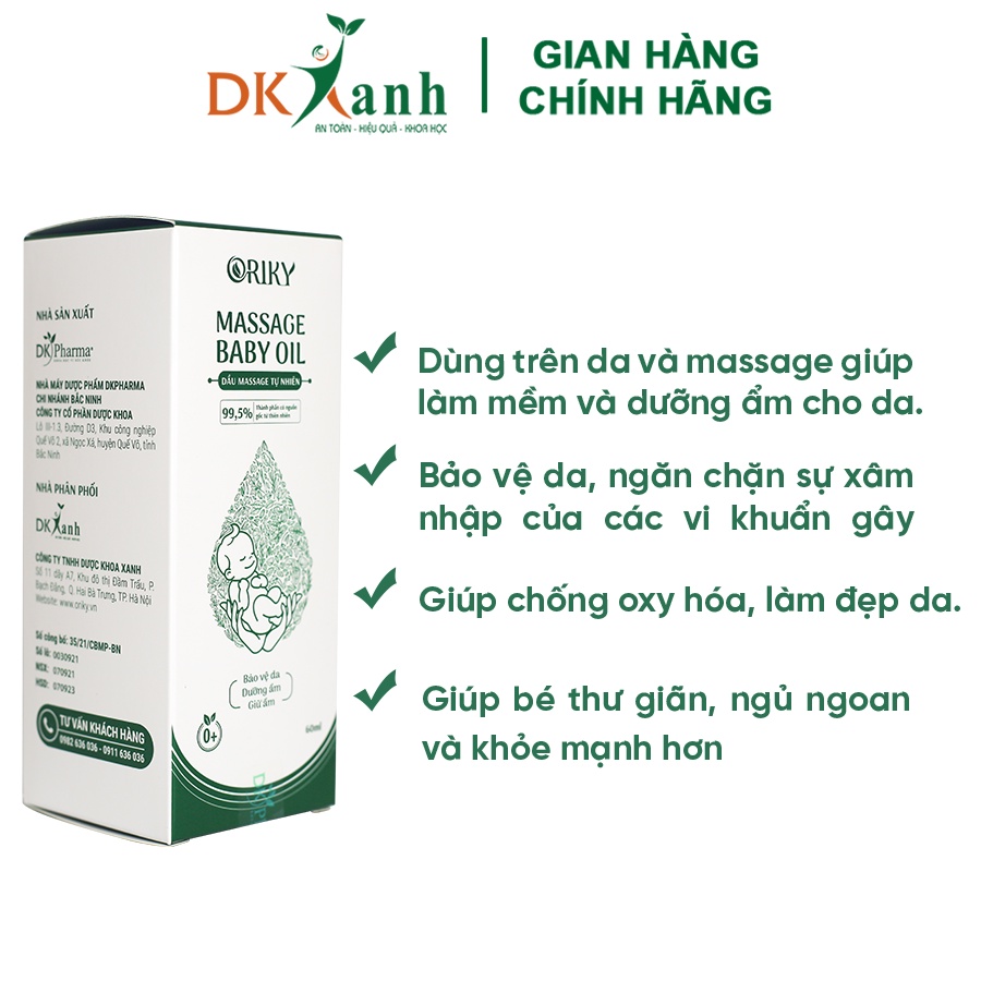 Dầu massage Oriky dưỡng ẩm cho bé, 60ml / chai