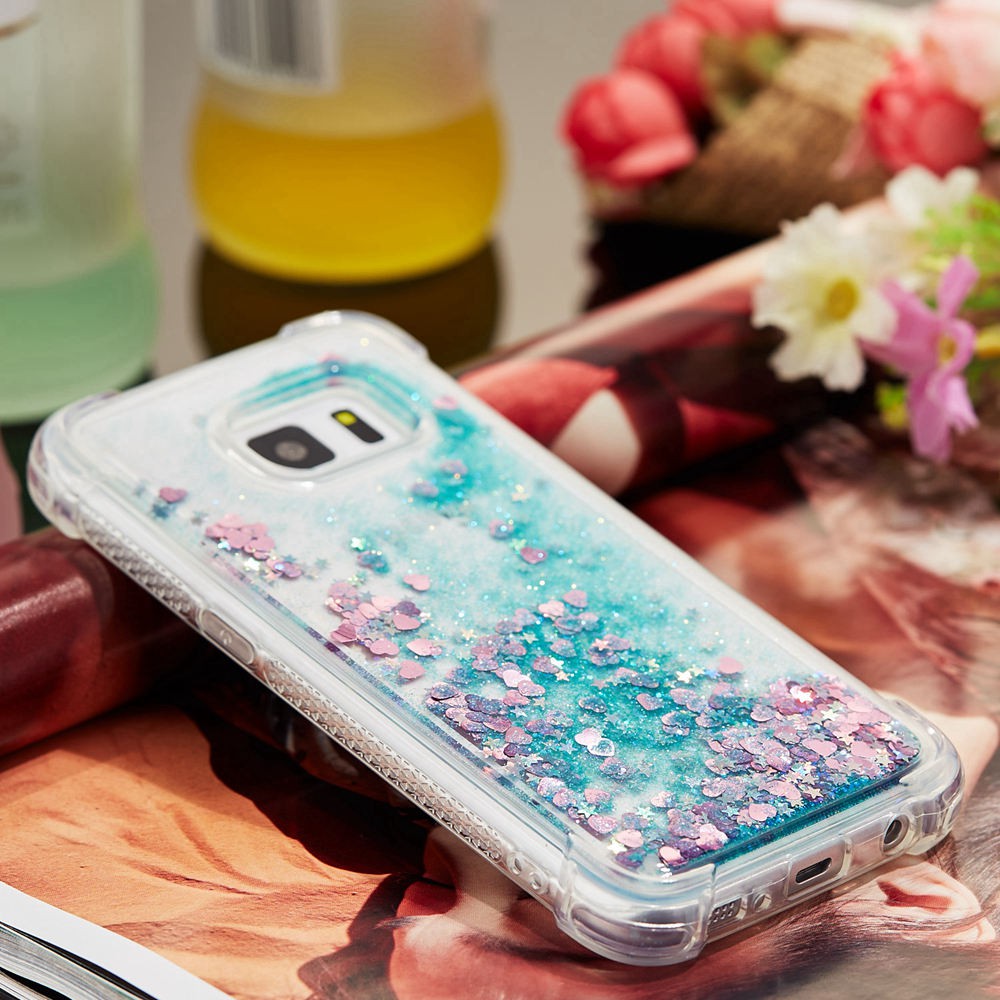 Ốp điện thoại thiết kế trong suốt dạng kim tuyến nước chống sốc cho Samsung Galaxy S7 Edge