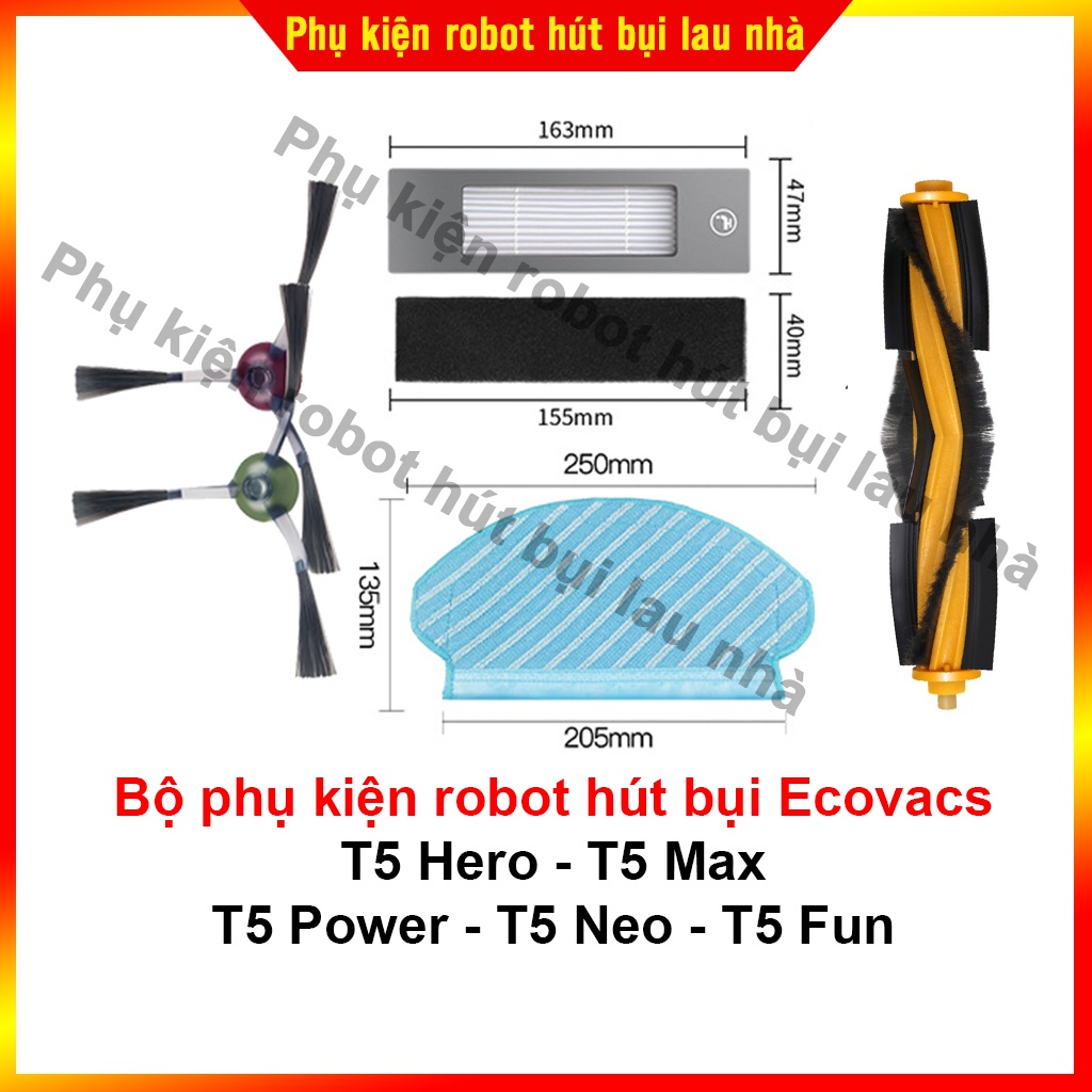 Phụ kiện chổi cạnh, lọc bụi, khăn lau, chổi chính robot hút bụi Ecovacs T5 Hero, T5 Max, T5 Power, T5 Neo, T5 Fun | BigBuy360 - bigbuy360.vn