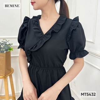 Đầm cổ V phối bèo BEMINE MT5432DEN