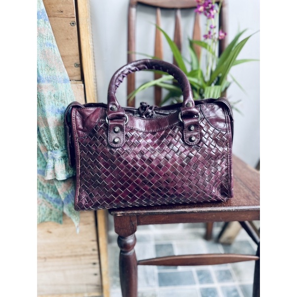 SALE-túi si da thật đan màu tím nho