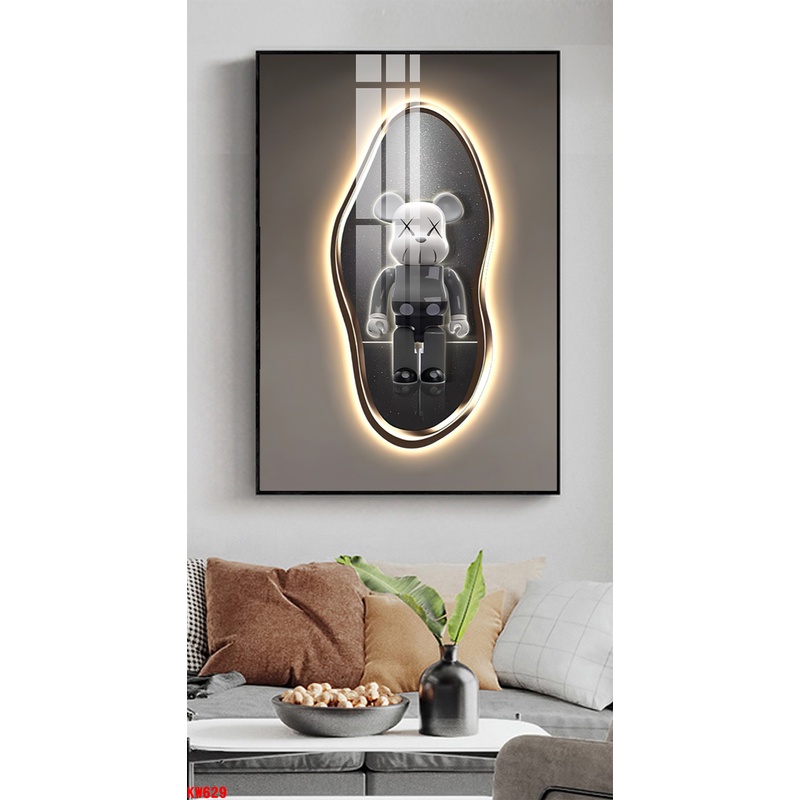 Tranh treo tường- Tranh Laminate Tráng gương- Gấu KAWS - Bộ 1 tấm 05