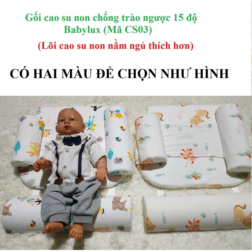 Gối cao su non chống trào ngược 15 độ Babylux  - Phiên bản gối to, có chẹn 2 bên