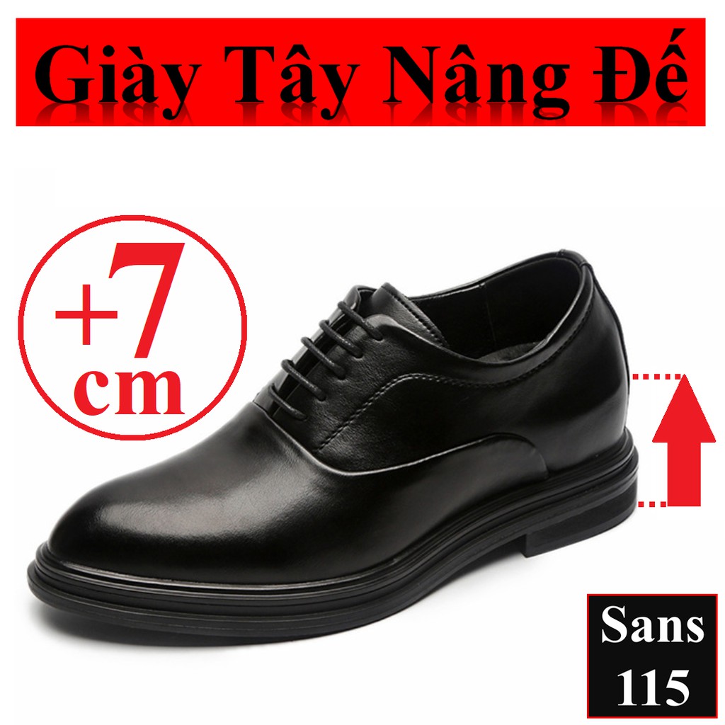 Giày da nam độn đế 10cm Sans117 da bò thật giầy tây công sở tăng chiều cao 8cm