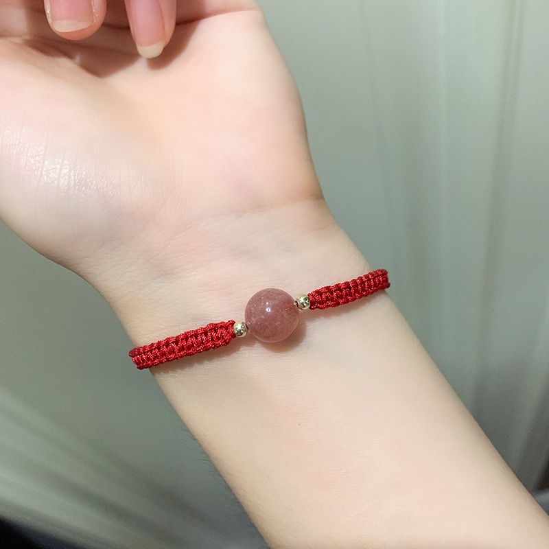 Vòng tay sợi dệt màu đỏ hạt pha lê may mắn