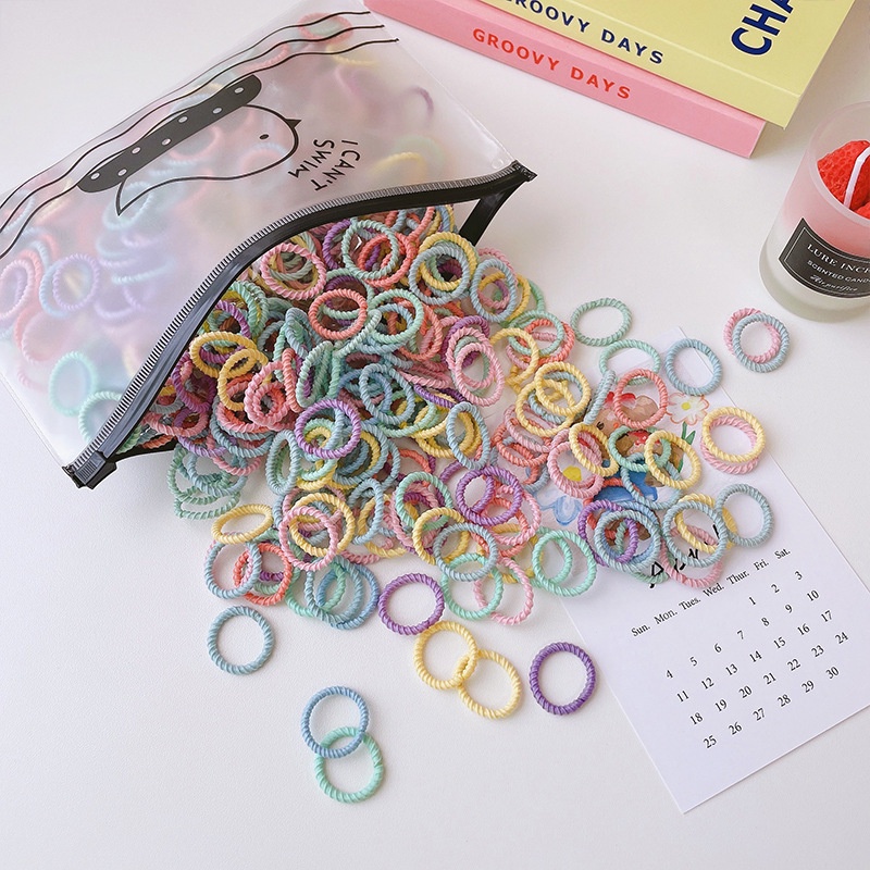 Set 100 Dây Thun Cột Tóc Nhiều Màu Sắc Ngọt Ngào Đáng Yêu Cho Bé